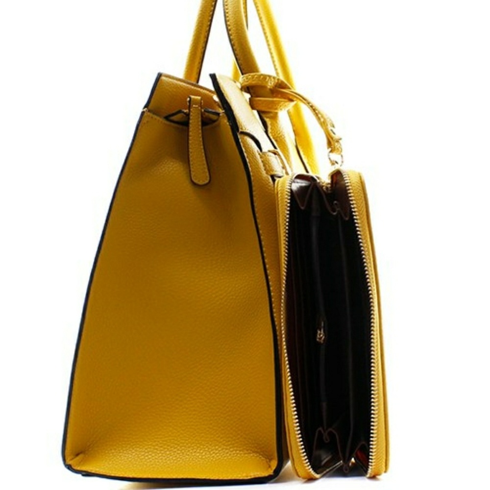 BLACK INSPIRED LEATHER HANDBAG + WALLET! New! - Picture 3 of 4